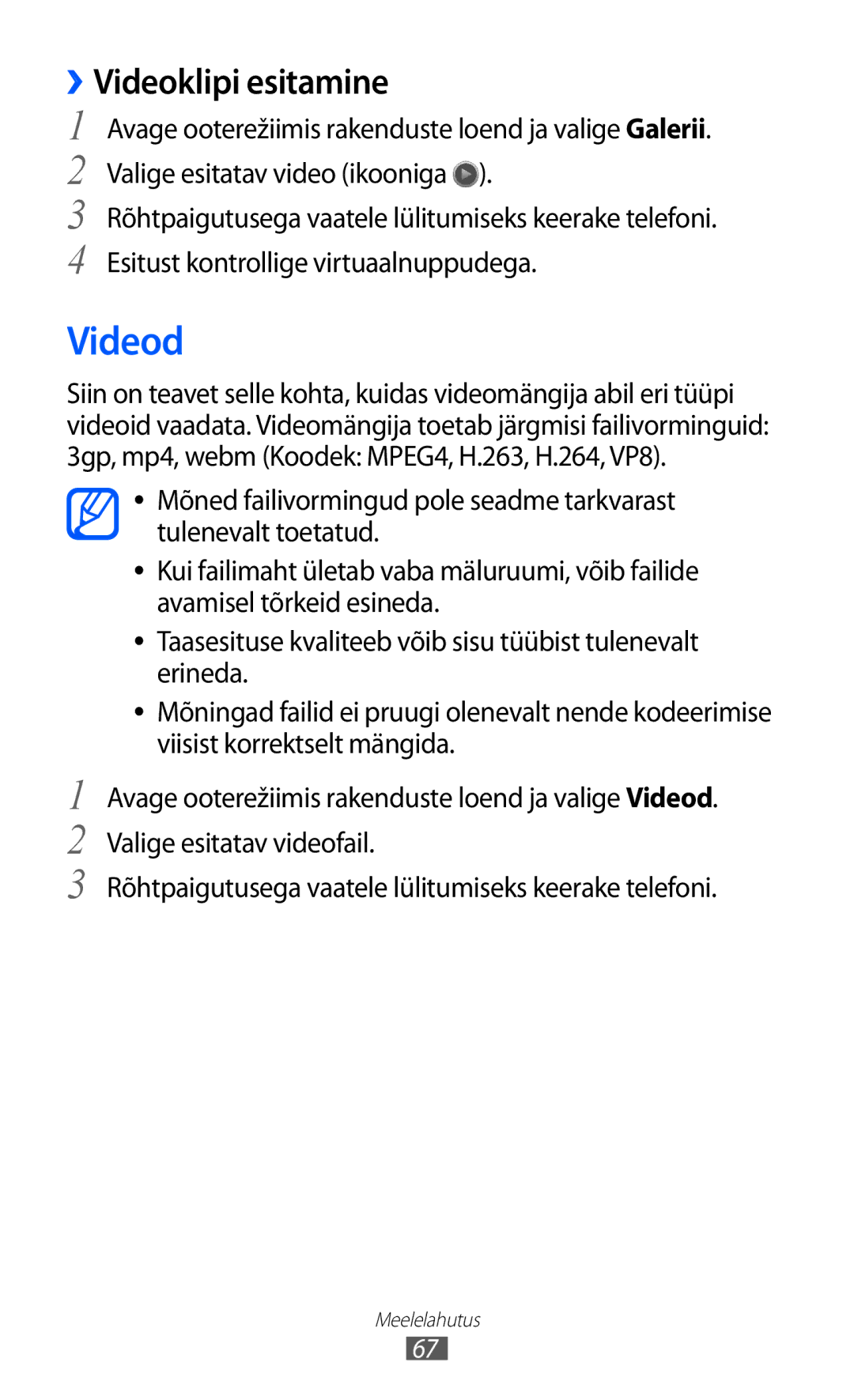 Samsung GT-S6500ZYDSEB, GT-S6500RWDSEB manual Videod, ››Videoklipi esitamine 