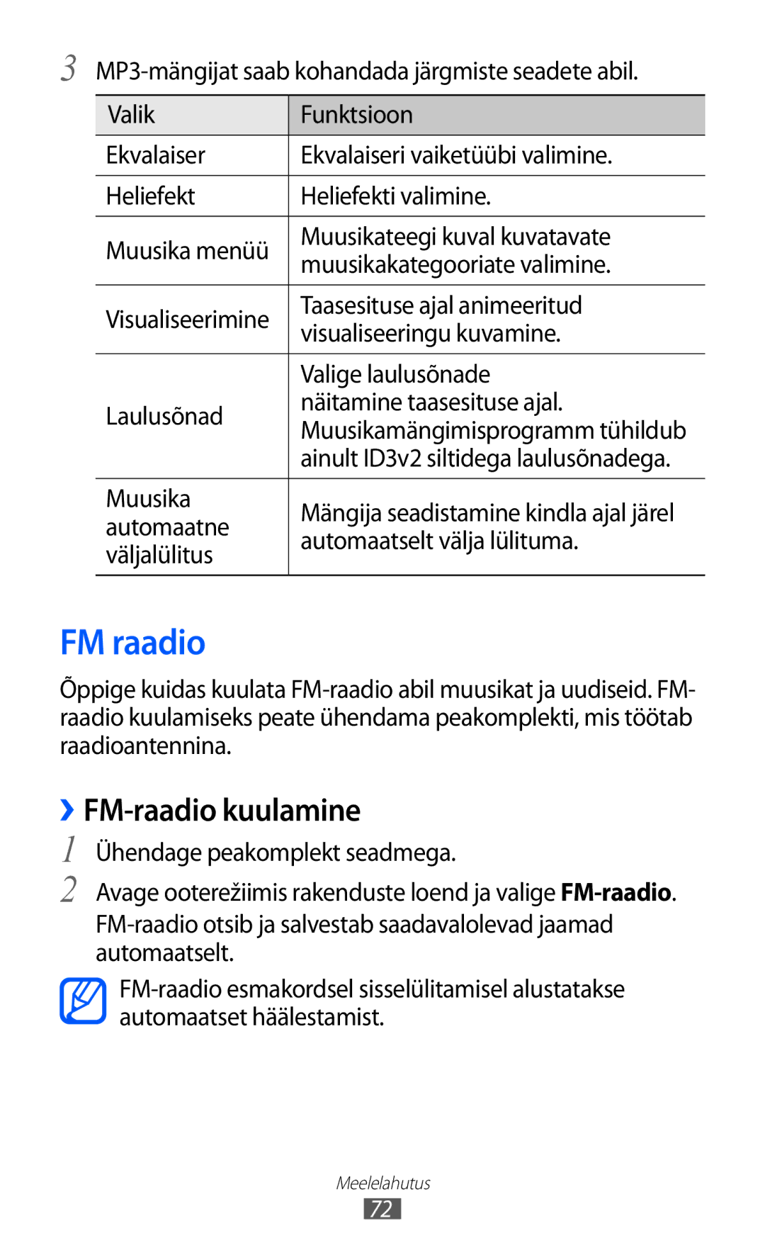 Samsung GT-S6500RWDSEB, GT-S6500ZYDSEB manual FM raadio, ››FM-raadio kuulamine 