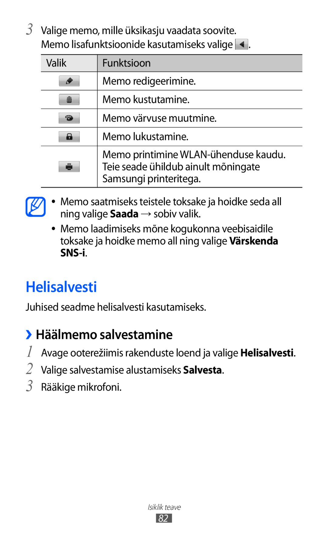 Samsung GT-S6500RWDSEB, GT-S6500ZYDSEB manual Helisalvesti, ››Häälmemo salvestamine 