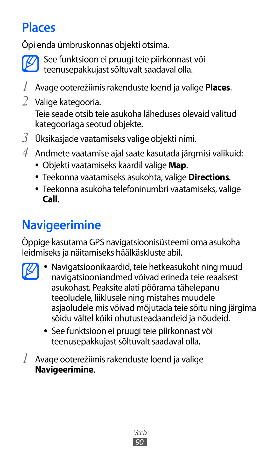 Samsung GT-S6500RWDSEB, GT-S6500ZYDSEB manual Places, Navigeerimine, Õpi enda ümbruskonnas objekti otsima 