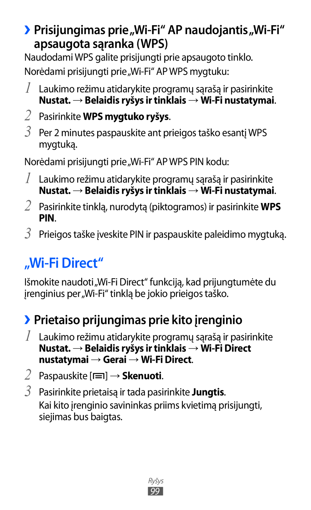 Samsung GT-S6500ZYDSEB, GT-S6500RWDSEB manual „Wi-Fi Direct, ››Prietaiso prijungimas prie kito įrenginio 