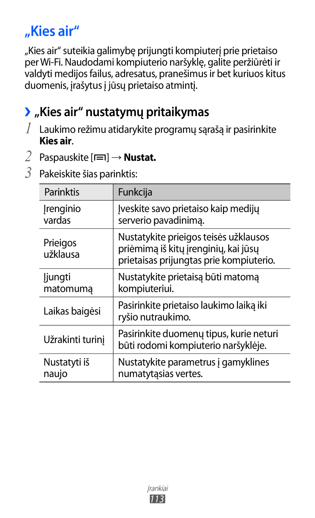 Samsung GT-S6500ZYDSEB, GT-S6500RWDSEB manual ››„Kies air nustatymų pritaikymas, Būti rodomi kompiuterio naršyklėje 