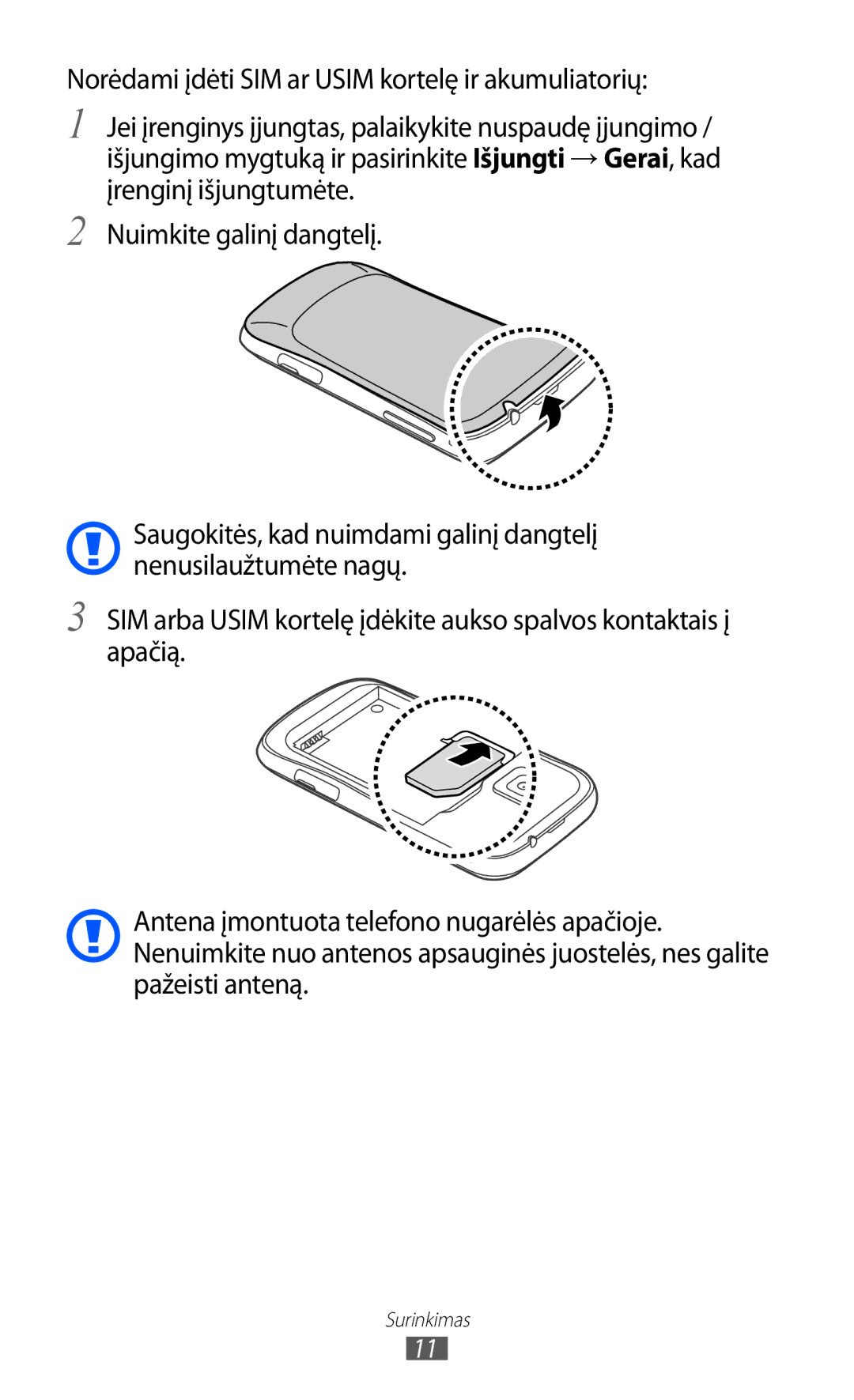 Samsung GT-S6500ZYDSEB, GT-S6500RWDSEB manual Surinkimas 