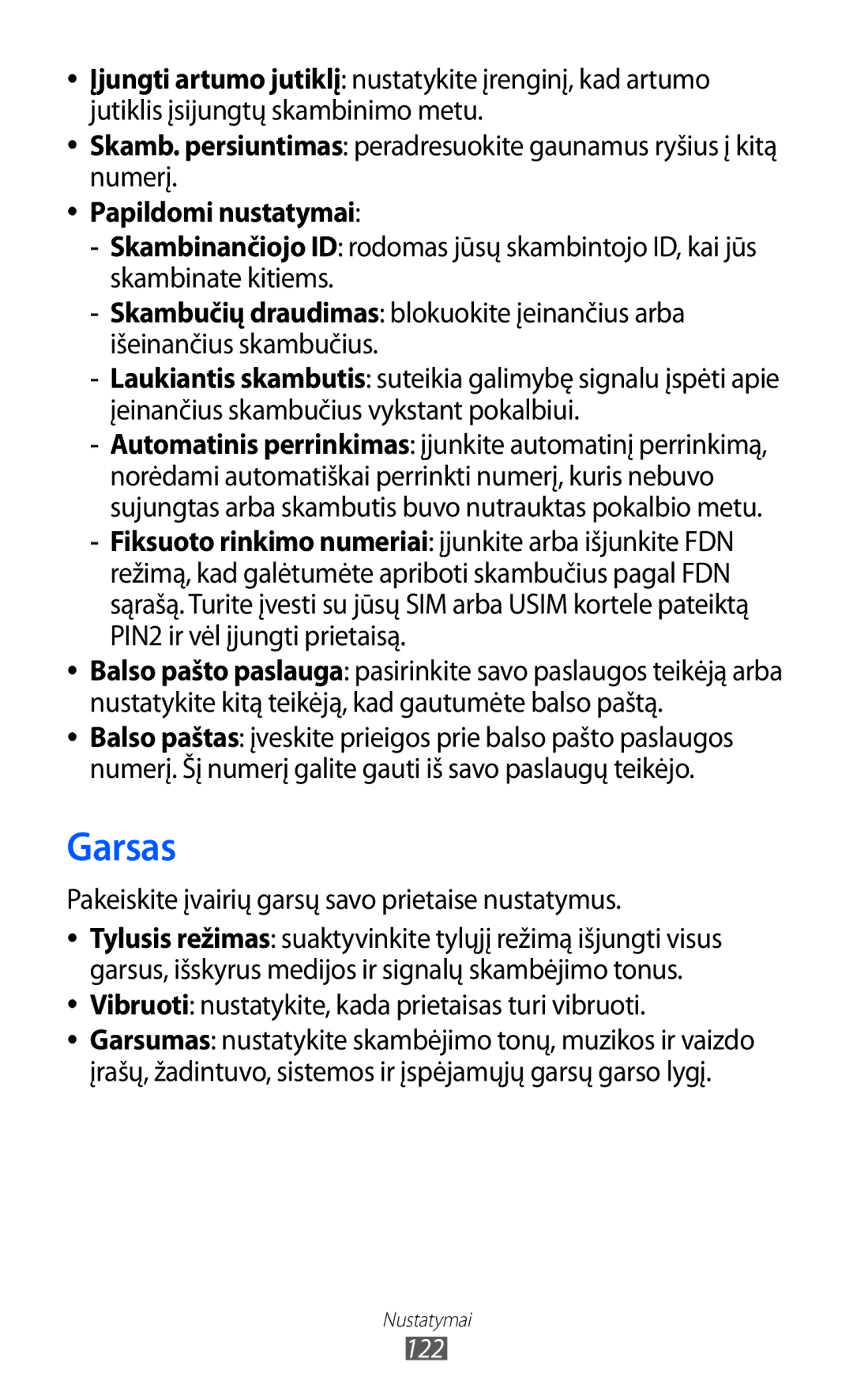 Samsung GT-S6500RWDSEB, GT-S6500ZYDSEB Garsas, Papildomi nustatymai, Pakeiskite įvairių garsų savo prietaise nustatymus 