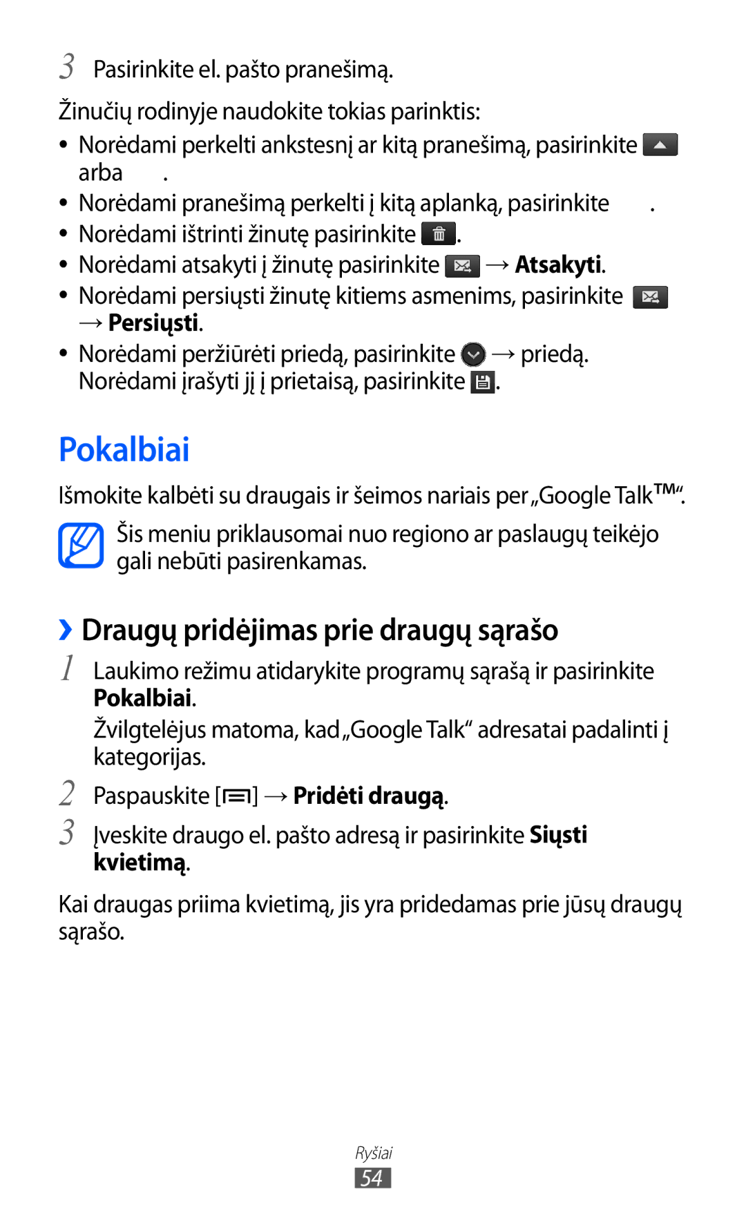 Samsung GT-S6500RWDSEB, GT-S6500ZYDSEB manual Pokalbiai, ››Draugų pridėjimas prie draugų sąrašo, → Atsakyti, → Persiųsti 