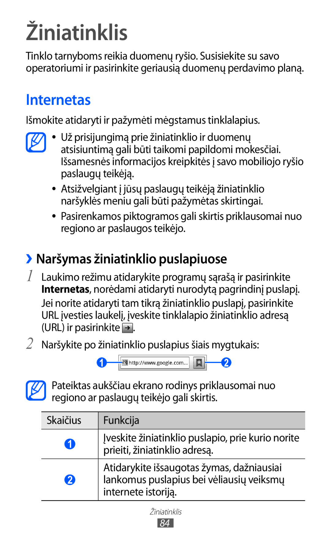 Samsung GT-S6500RWDSEB, GT-S6500ZYDSEB manual Žiniatinklis, Internetas, ››Naršymas žiniatinklio puslapiuose 