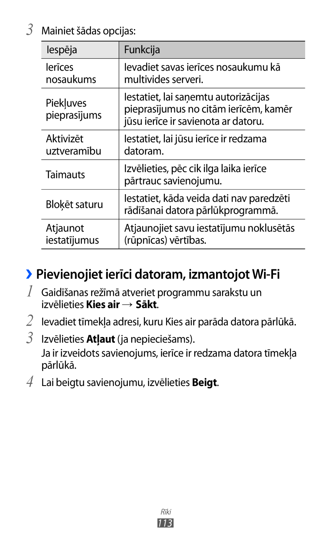 Samsung GT-S6500ZYDSEB Mainiet šādas opcijas Iespēja Funkcija Ierīces, Pieprasījums, Jūsu ierīce ir savienota ar datoru 