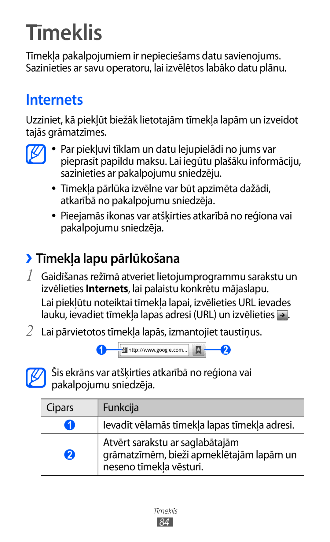 Samsung GT-S6500RWDSEB, GT-S6500ZYDSEB manual Tīmeklis, Internets, ››Tīmekļa lapu pārlūkošana 