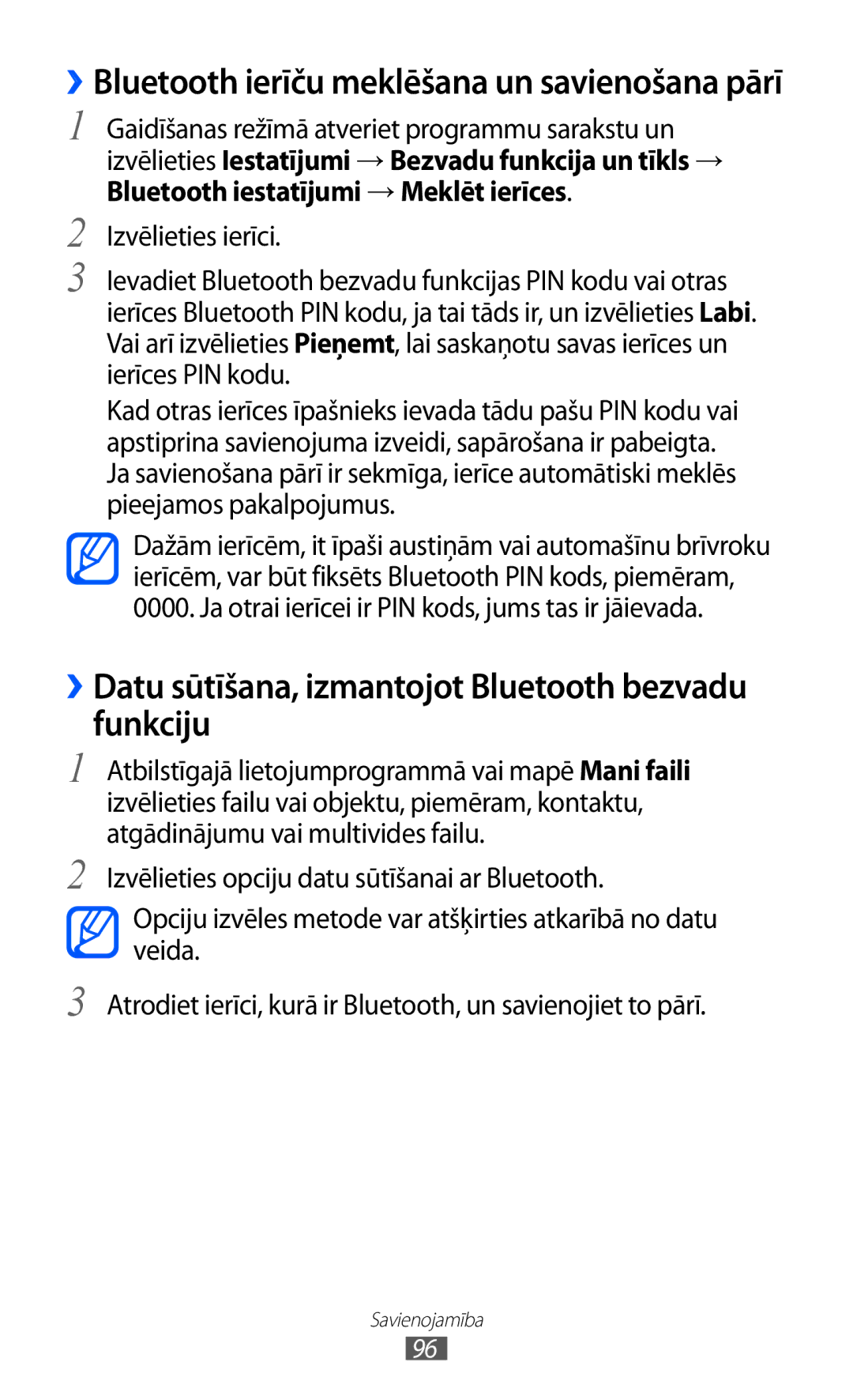 Samsung GT-S6500RWDSEB, GT-S6500ZYDSEB manual ››Datu sūtīšana, izmantojot Bluetooth bezvadu funkciju 