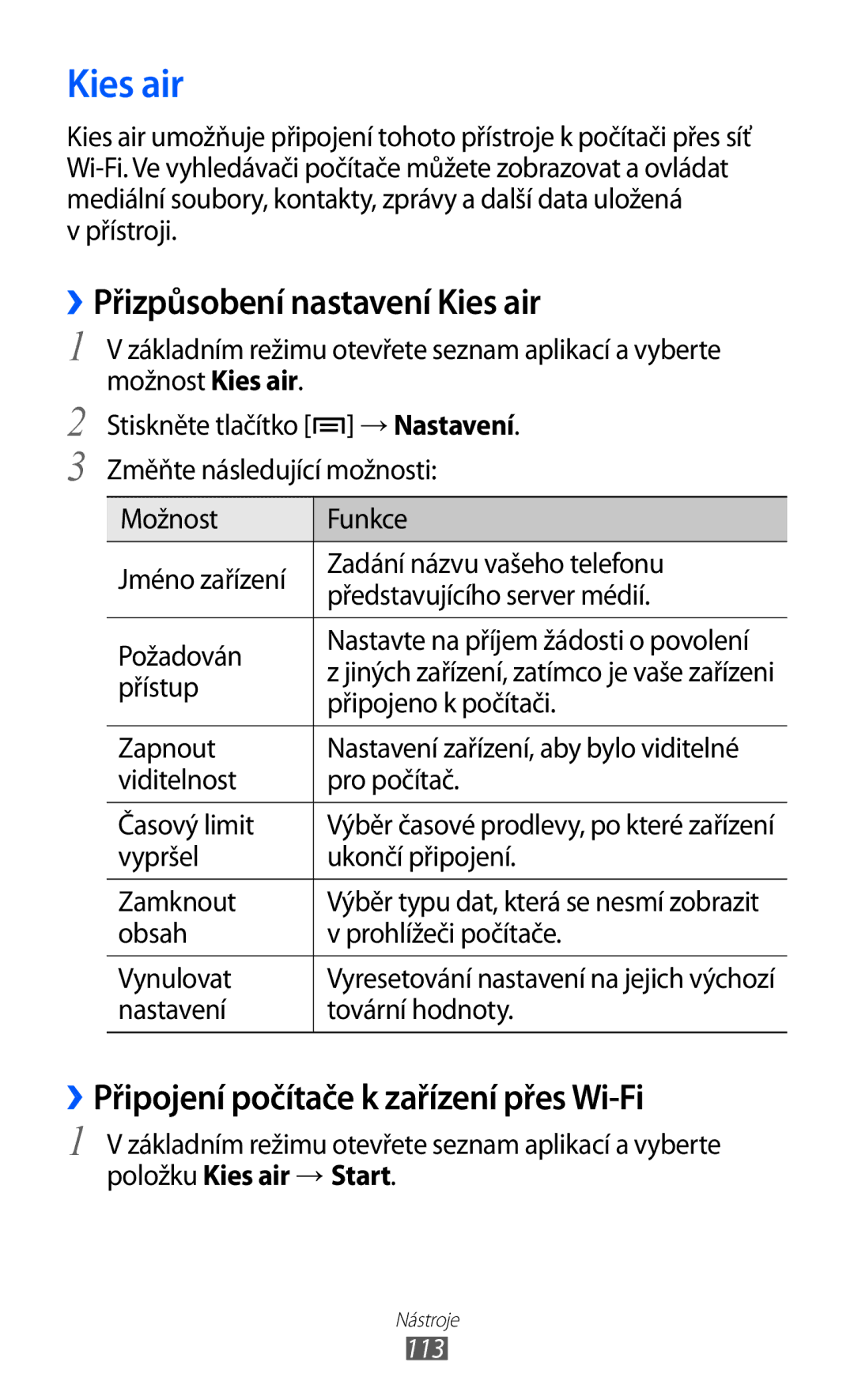 Samsung GT-S6500ZYAO2C, GT-S6500ZYDXEO ››Přizpůsobení nastavení Kies air, ››Připojení počítače k zařízení přes Wi-Fi 