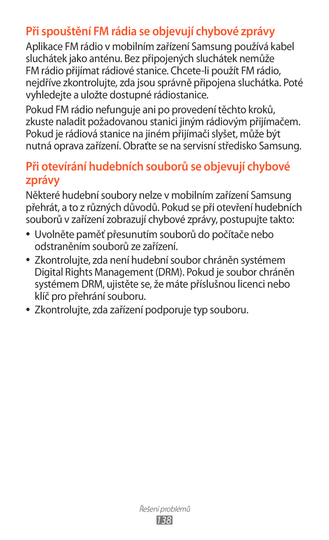 Samsung GT-S6500RWAVDC, GT-S6500ZYDXEO, GT-S6500XKASWR, GT2S6500ZYATMZ Zkontrolujte, zda zařízení podporuje typ souboru, 138 