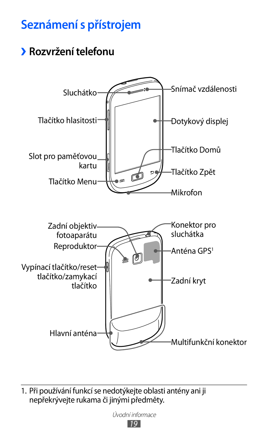 Samsung GT-S6500HAAXEZ, GT-S6500ZYDXEO, GT-S6500XKASWR, GT2S6500ZYATMZ manual Seznámení s přístrojem, ››Rozvržení telefonu 