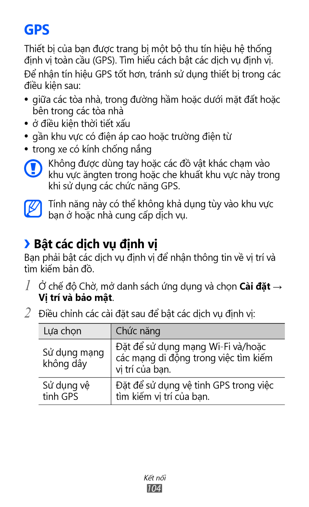 Samsung GT-S6500ZYDXXV manual Gps, ››Bật các dịch vụ định vị 