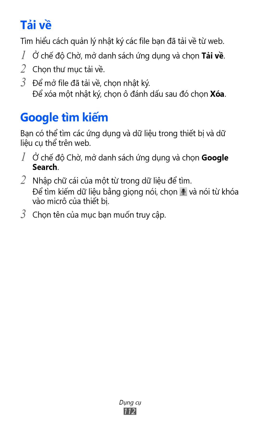 Samsung GT-S6500ZYDXXV manual Tả̉i về, Google tì̀m kiếm 
