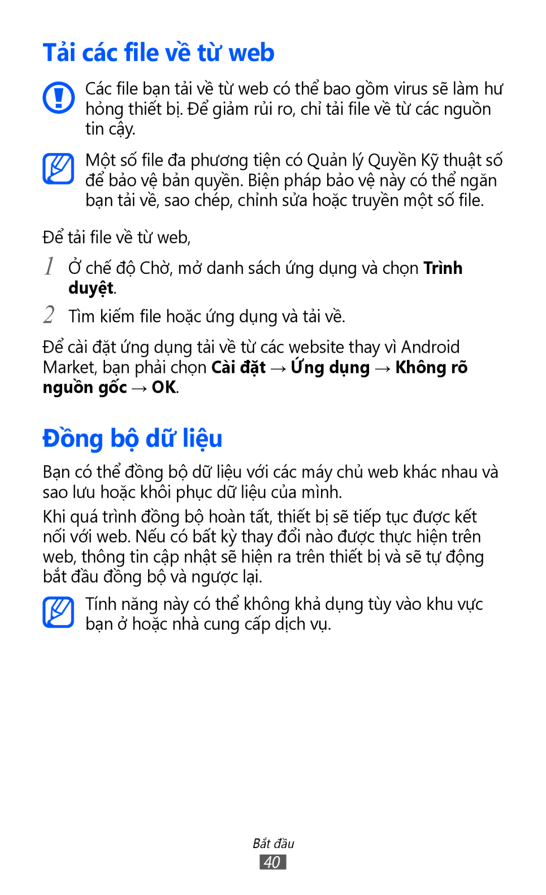 Samsung GT-S6500ZYDXXV manual Tả̉i các file về từ web, Đồng bộ dữ̃ liệu, Nguồn gốc → OK 