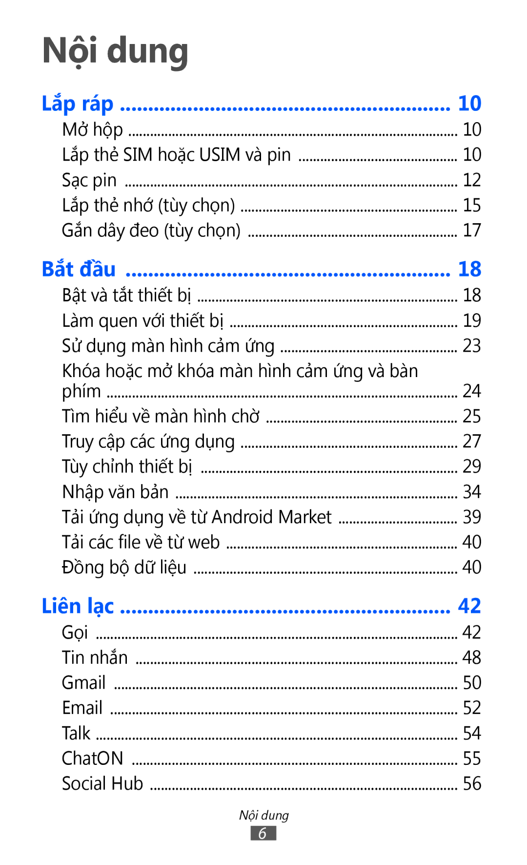 Samsung GT-S6500ZYDXXV manual Nội dung, Bắt đầu 