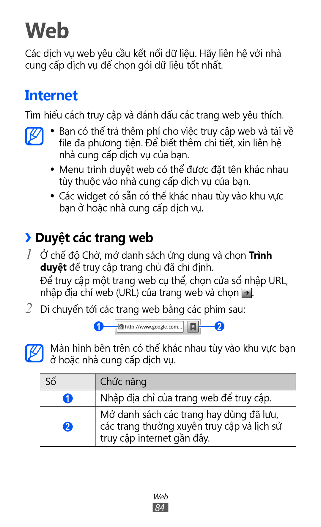 Samsung GT-S6500ZYDXXV manual Web, Internet, ››Duyệt các trang web 