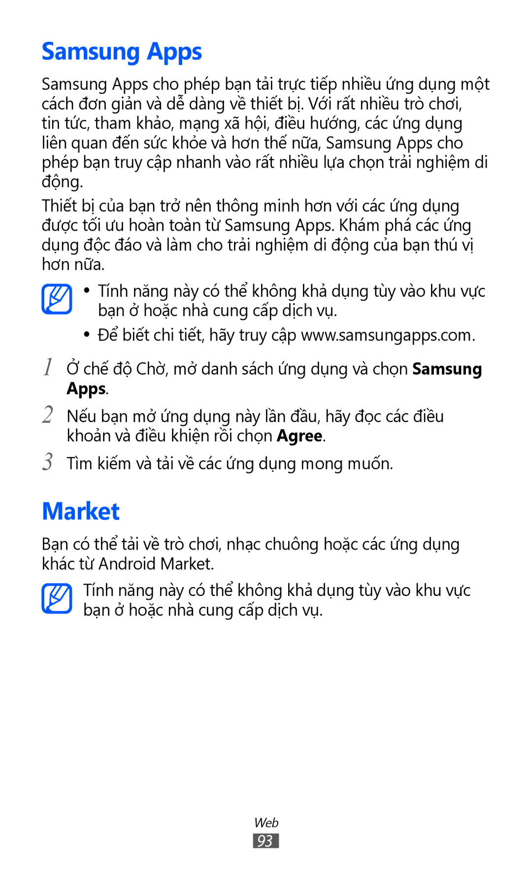 Samsung GT-S6500ZYDXXV manual Samsung Apps, Market 