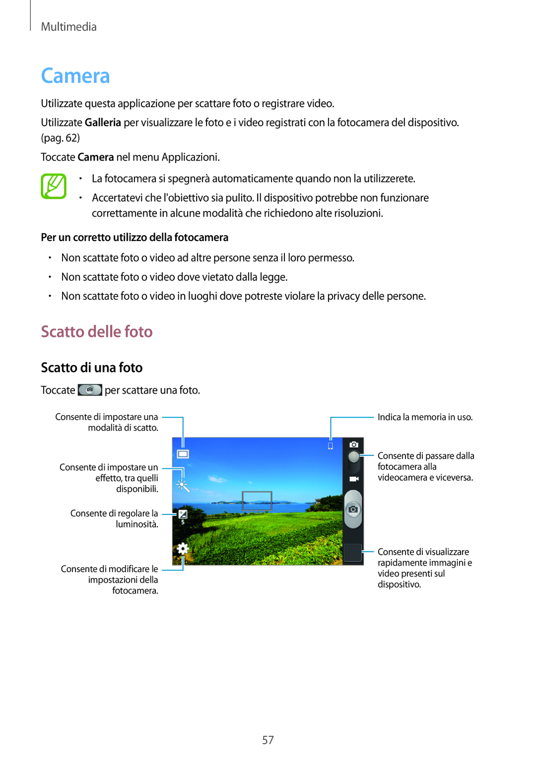 Samsung GT-S6790MKNOMN manual Camera, Scatto delle foto, Scatto di una foto, Per un corretto utilizzo della fotocamera 
