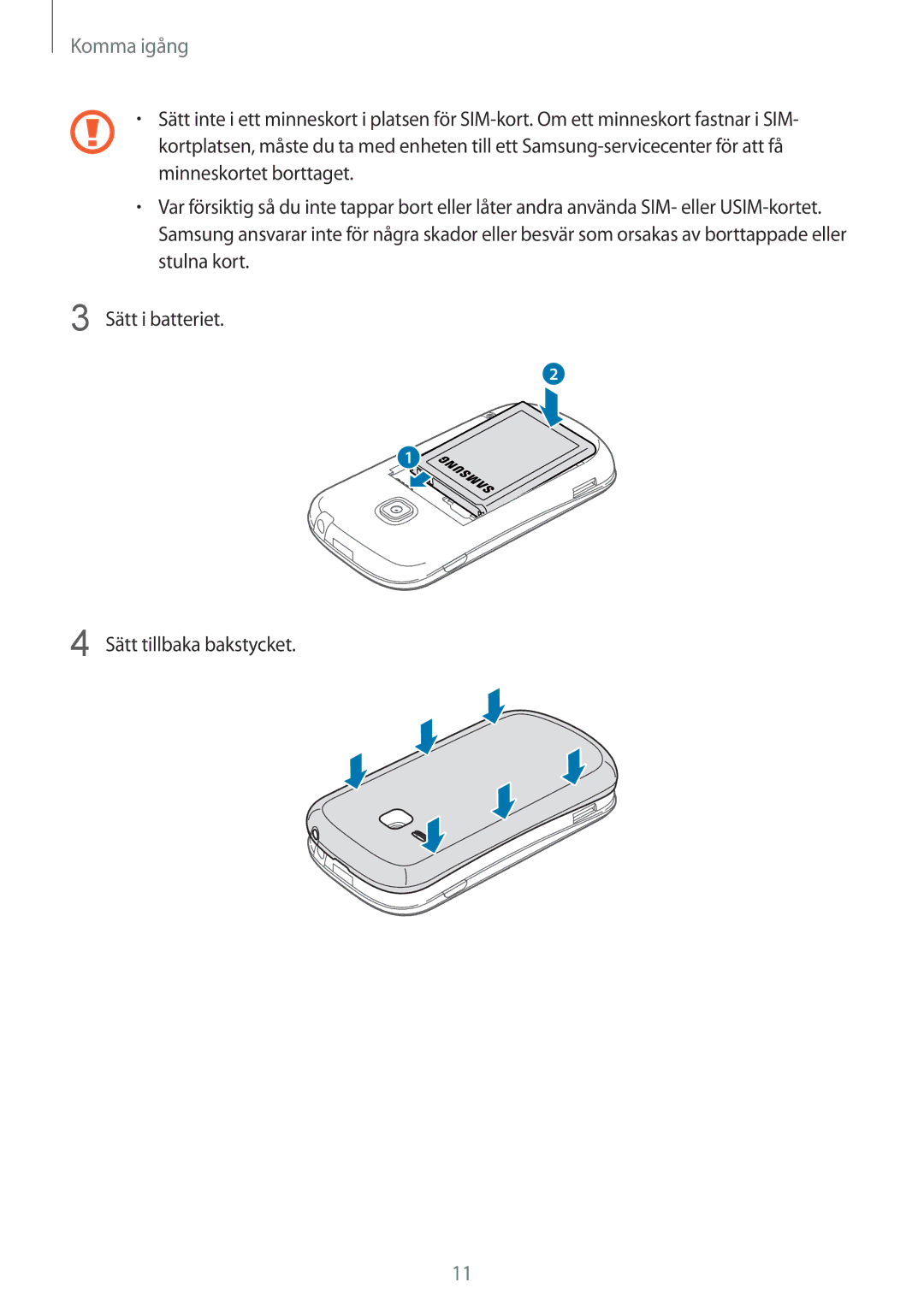 Samsung GT-S6790PWNNEE, GT-S6790MKNNEE manual Komma igång 