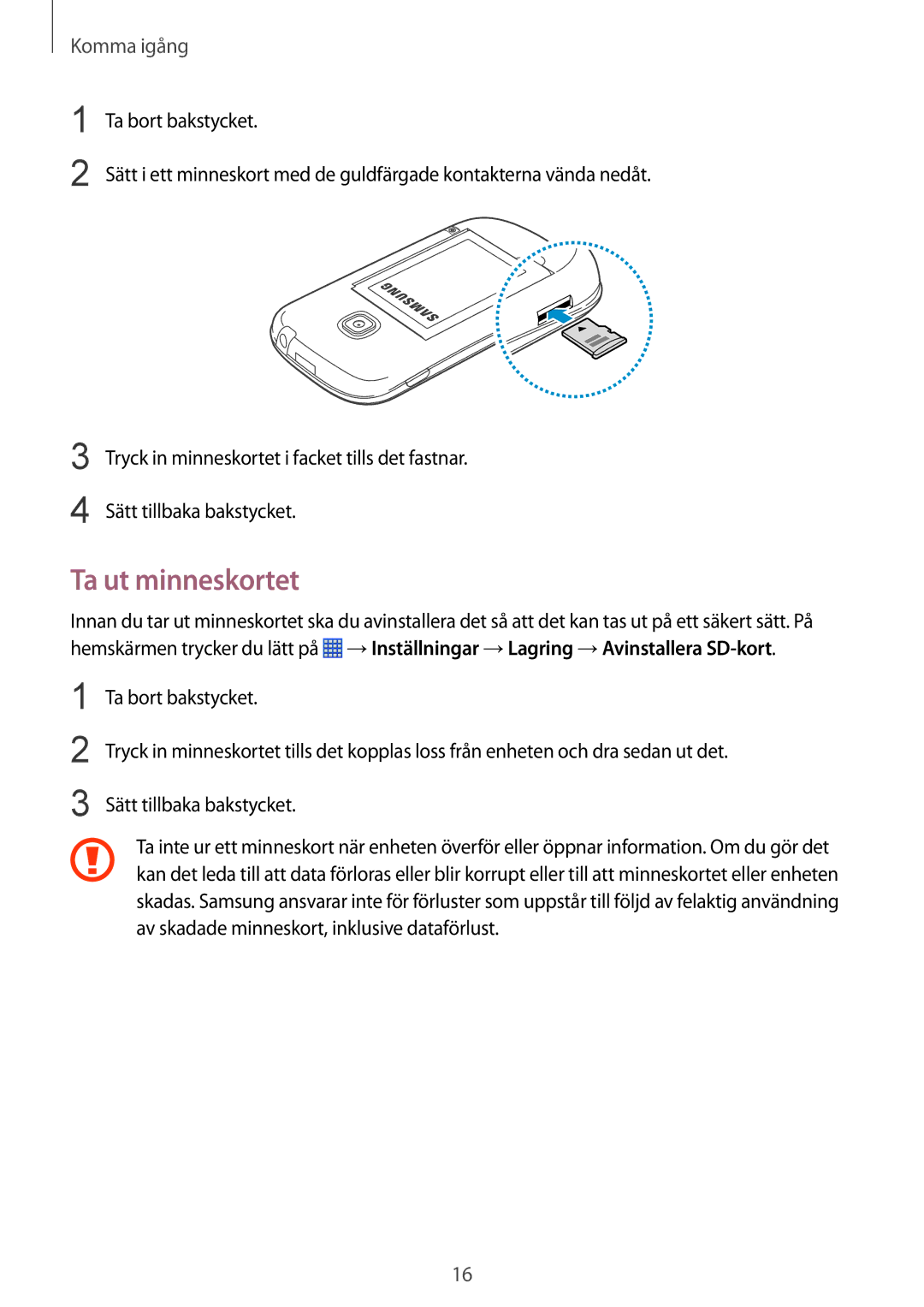 Samsung GT-S6790MKNNEE, GT-S6790PWNNEE manual Ta ut minneskortet 