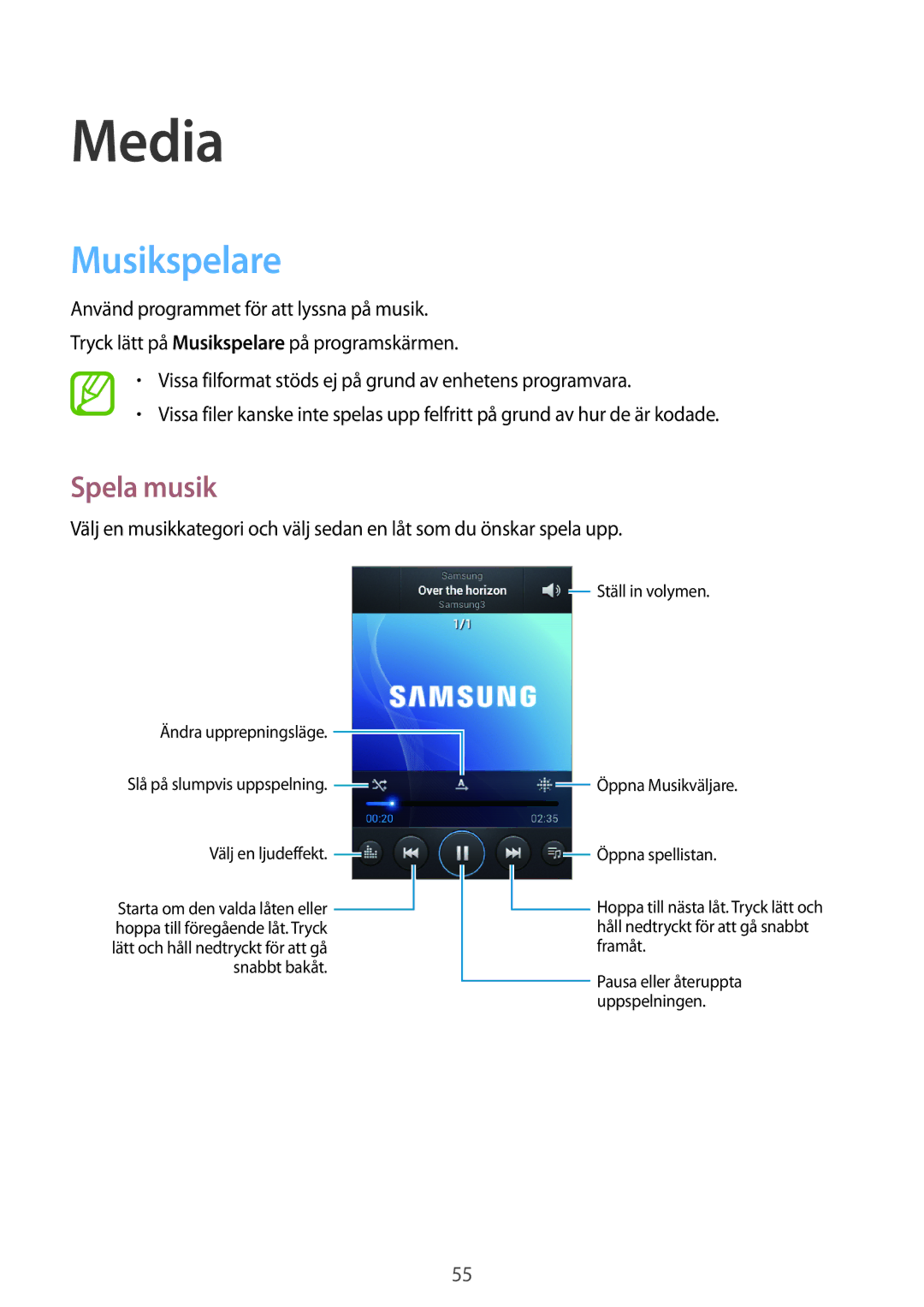 Samsung GT-S6790PWNNEE, GT-S6790MKNNEE manual Media, Musikspelare, Spela musik 