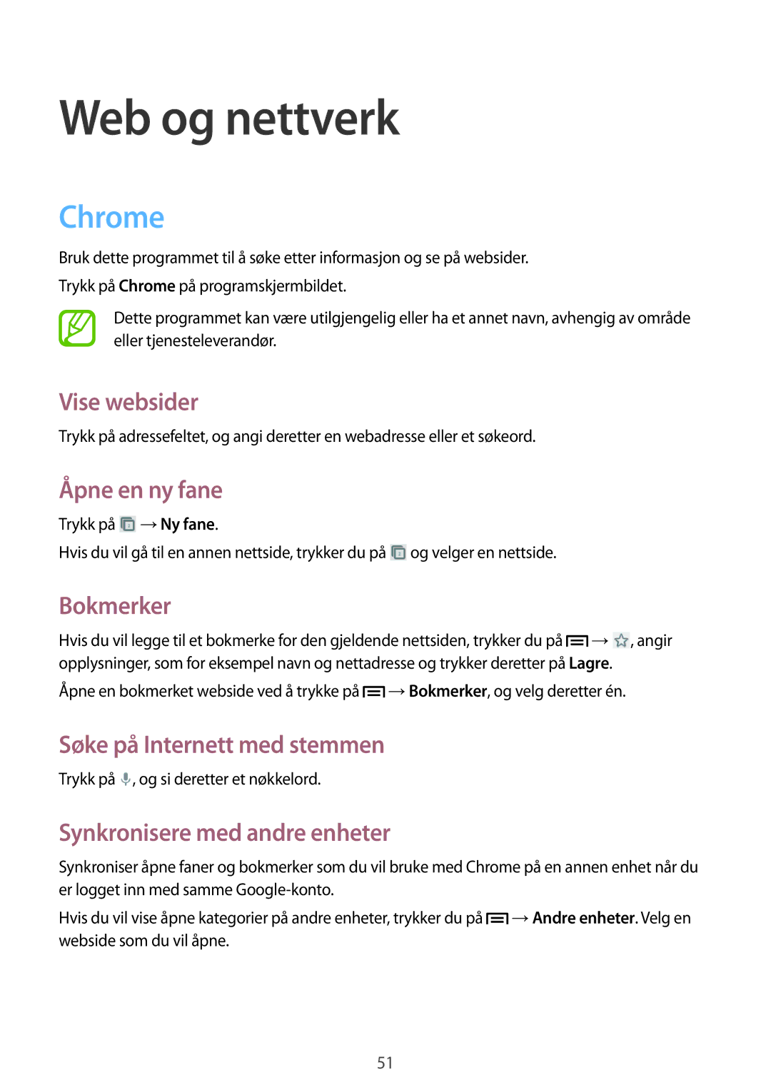 Samsung GT-S6790PWNNEE, GT-S6790MKNNEE manual Web og nettverk, Chrome 