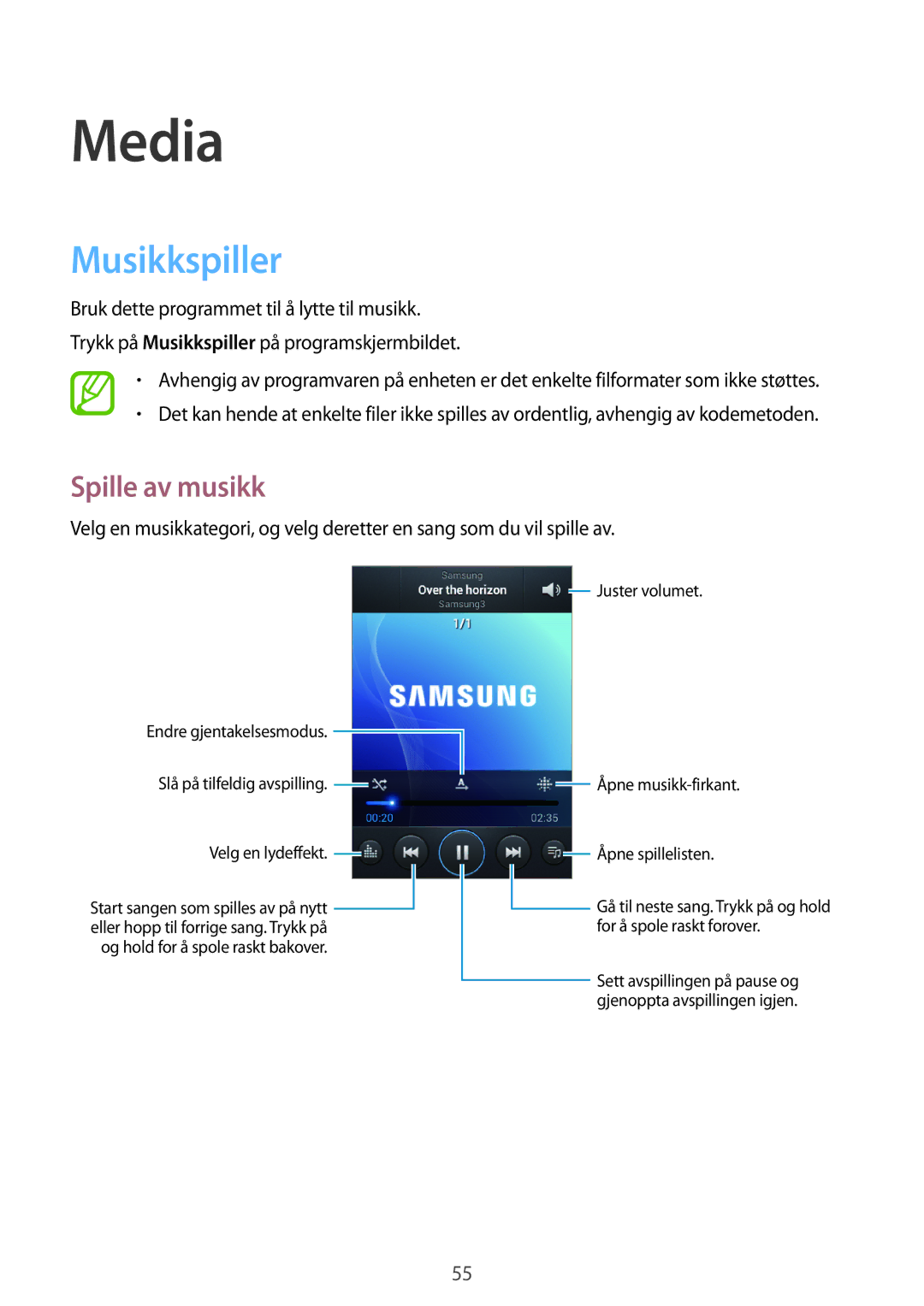 Samsung GT-S6790PWNNEE, GT-S6790MKNNEE manual Media, Musikkspiller, Spille av musikk 