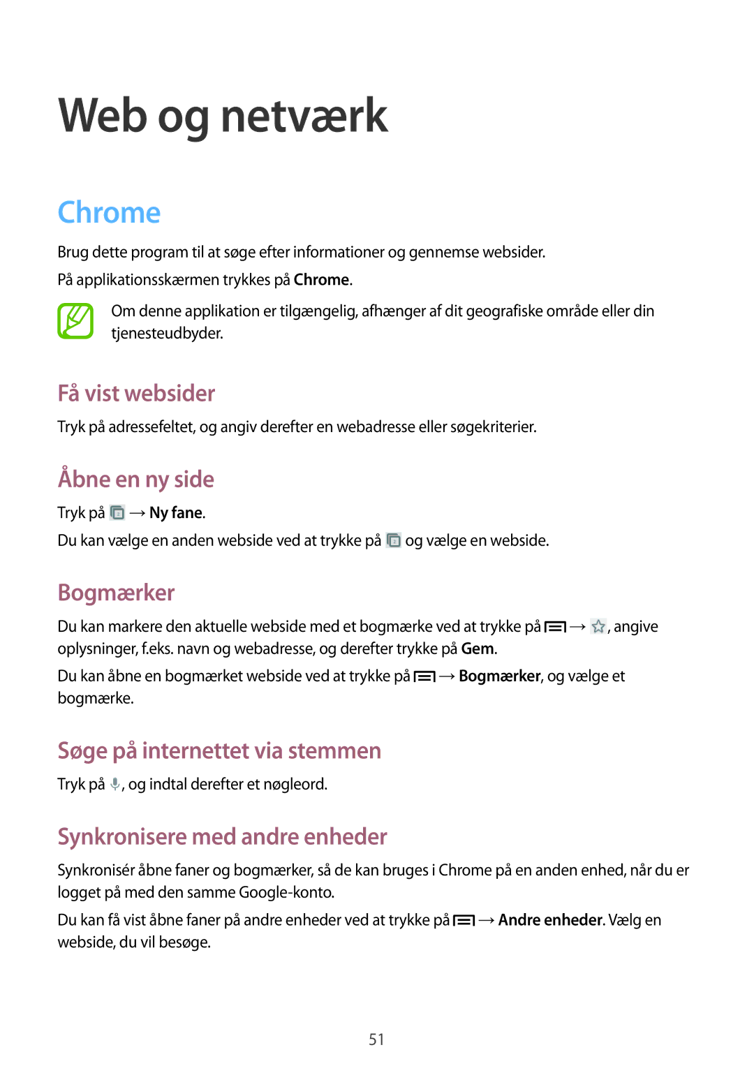 Samsung GT-S6790PWNNEE, GT-S6790MKNNEE manual Web og netværk, Chrome 