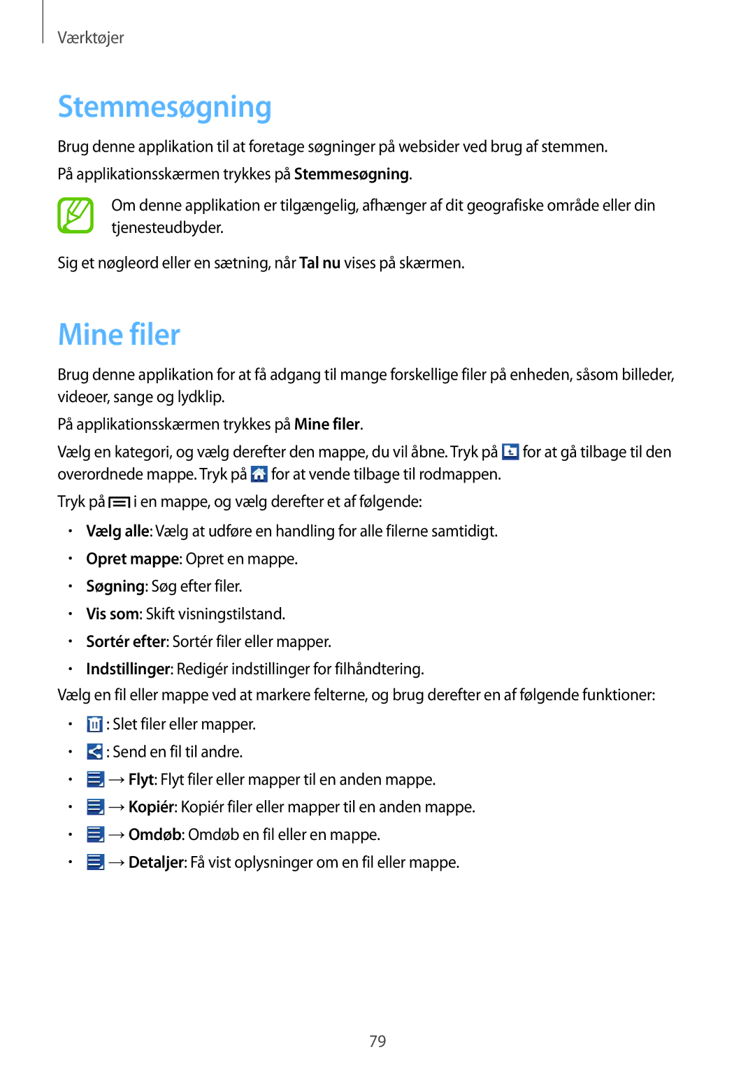 Samsung GT-S6790PWNNEE, GT-S6790MKNNEE manual Stemmesøgning, Mine filer 