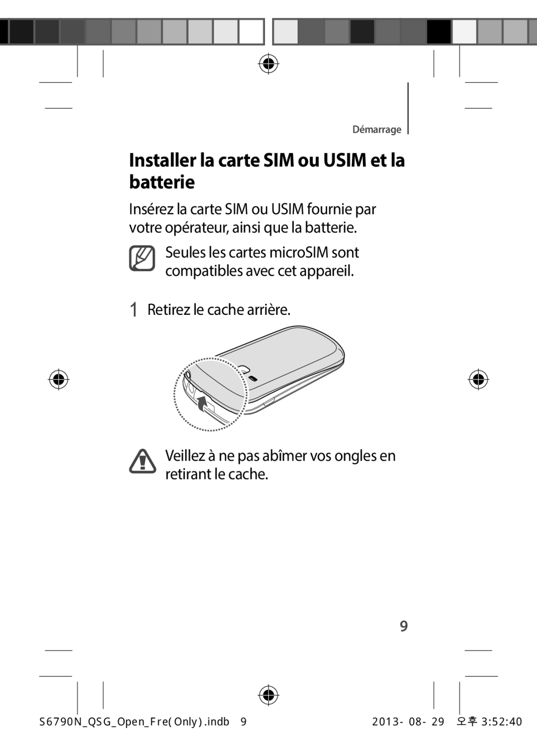 Samsung GT-S6790MKNSFR, GT-S6790ZWYXEF, GT-S6790PWNSFR, GT-S6790MKNXEF manual Installer la carte SIM ou Usim et la batterie 