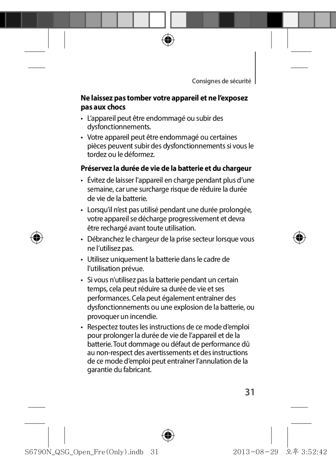 Samsung GT-S6790PWNSFR, GT-S6790MKNSFR, GT-S6790ZWYXEF manual Préservez la durée de vie de la batterie et du chargeur 