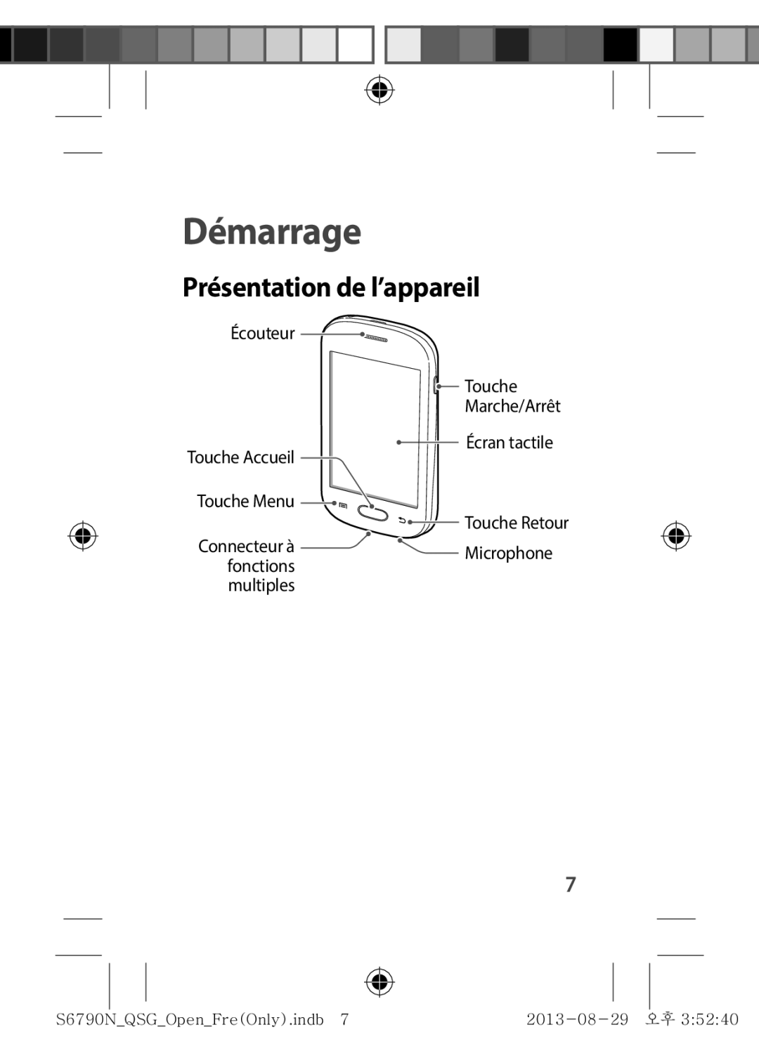 Samsung GT-S6790MKNXEF, GT-S6790MKNSFR, GT-S6790ZWYXEF, GT-S6790PWNSFR, GT-S6790PWNXEF Démarrage, Présentation de l’appareil 