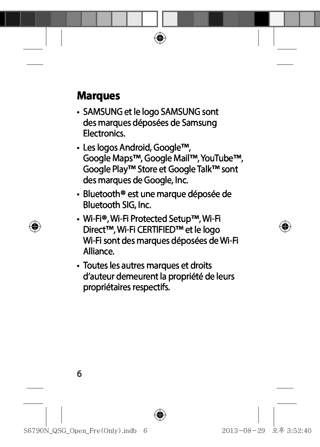 Samsung GT-S6790PWNSFR manual Marques, Les logos Android, Google, Bluetooth est une marque déposée de Bluetooth SIG, Inc 