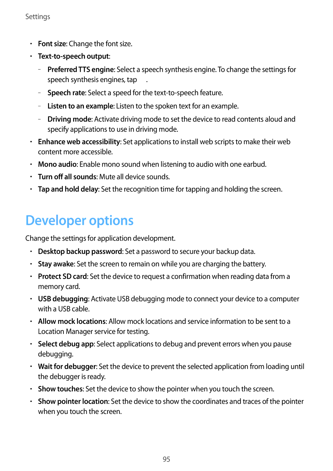 Samsung GT-S6790MKASER, GT-S6790PWASER, GT-S6790ZWZSER manual Developer options, Text-to-speech output 