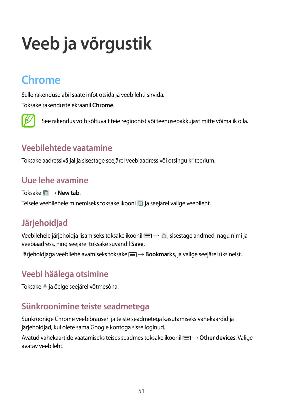 Samsung GT-S6790ZWYSEB, GT-S6790PWNSEB, GT-S6790MKNSEB manual Veeb ja võrgustik, Chrome 