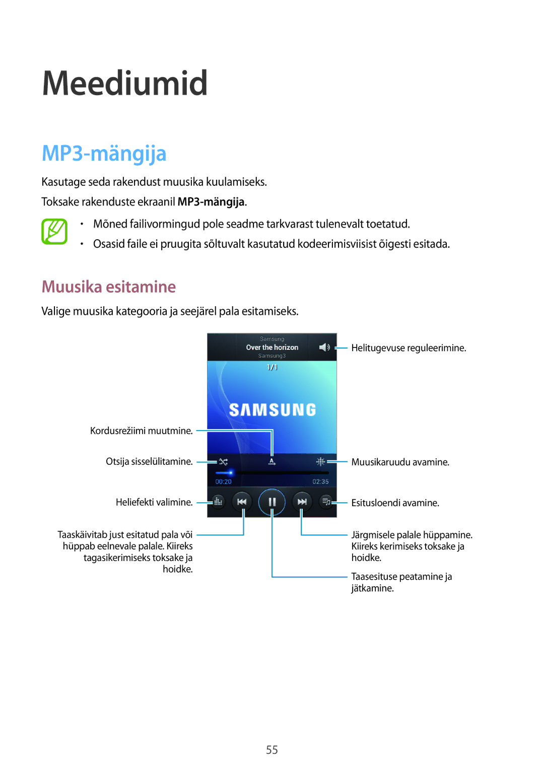 Samsung GT-S6790PWNSEB Meediumid, MP3-mängija, Muusika esitamine, Valige muusika kategooria ja seejärel pala esitamiseks 