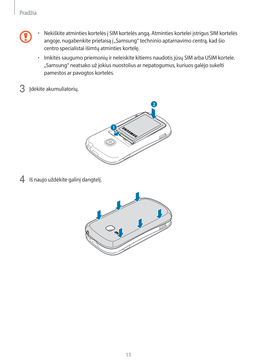 Samsung GT-S6790MKNSEB, GT-S6790ZWYSEB, GT-S6790PWNSEB manual Pradžia 