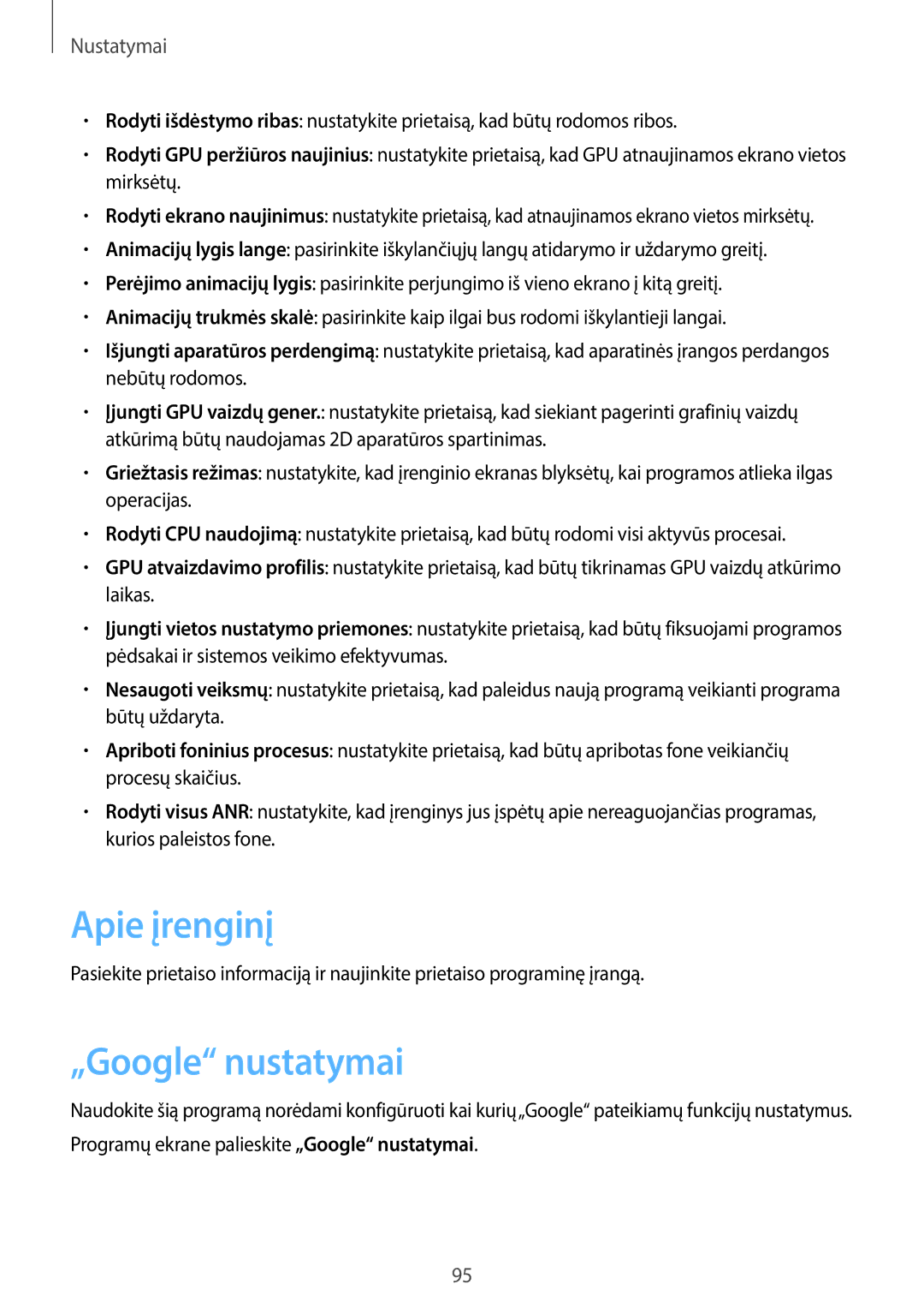 Samsung GT-S6790MKNSEB, GT-S6790ZWYSEB, GT-S6790PWNSEB manual Apie įrenginį, „Google nustatymai 