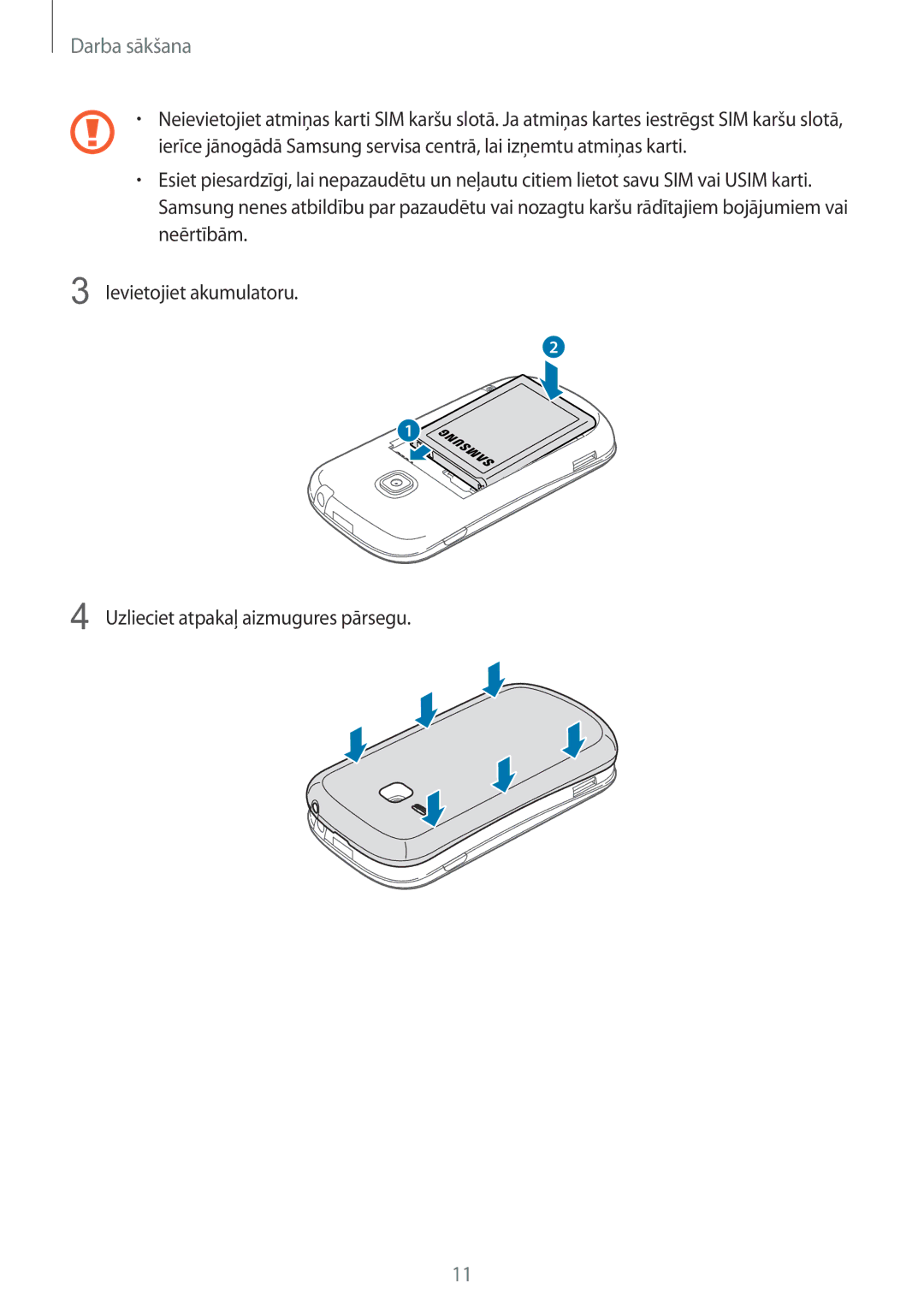 Samsung GT-S6790MKNSEB, GT-S6790ZWYSEB, GT-S6790PWNSEB manual Darba sākšana 