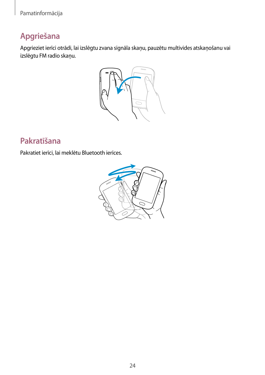 Samsung GT-S6790ZWYSEB, GT-S6790PWNSEB manual Apgriešana, Pakratīšana, Pakratiet ierīci, lai meklētu Bluetooth ierīces 