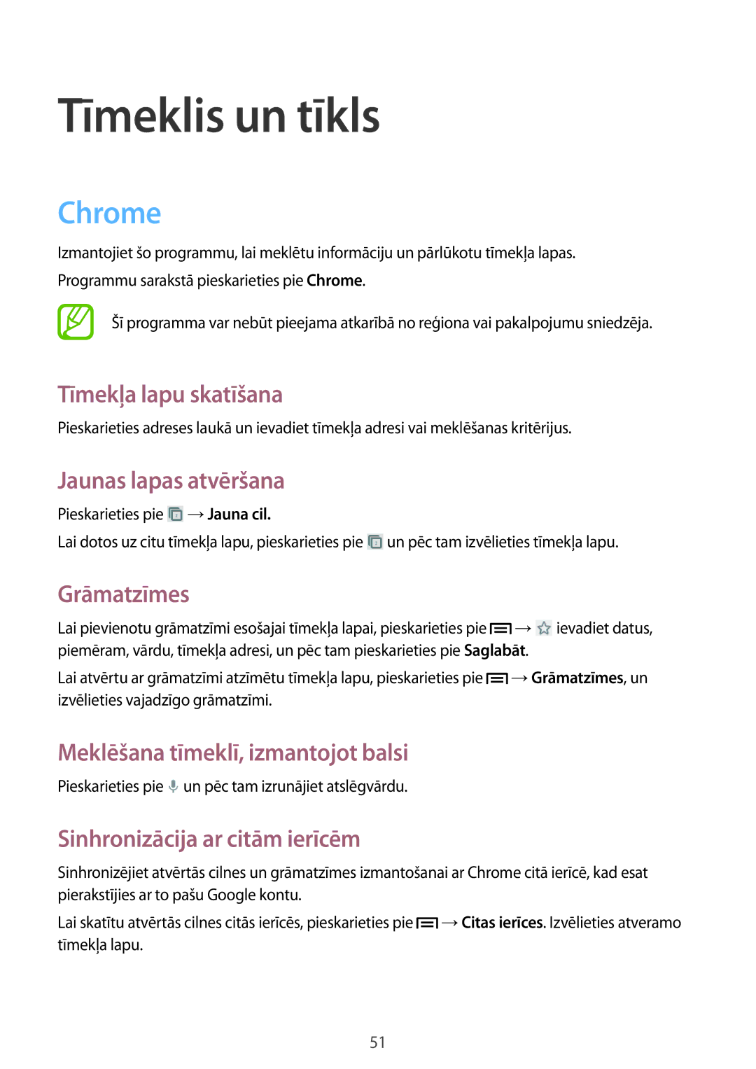 Samsung GT-S6790ZWYSEB, GT-S6790PWNSEB, GT-S6790MKNSEB manual Tīmeklis un tīkls, Chrome 