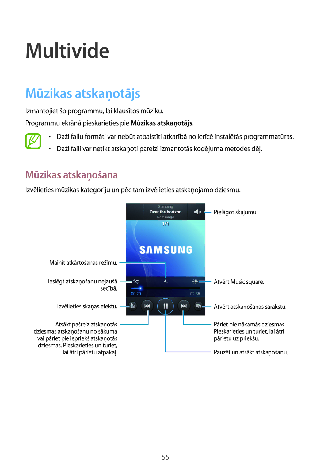 Samsung GT-S6790PWNSEB, GT-S6790ZWYSEB, GT-S6790MKNSEB manual Multivide, Mūzikas atskaņotājs, Mūzikas atskaņošana 