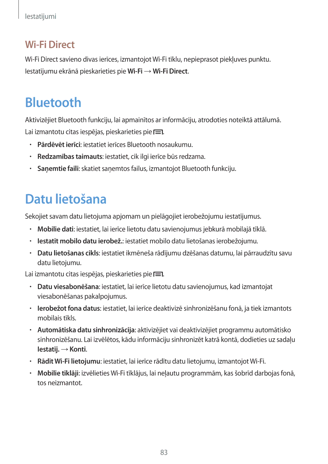 Samsung GT-S6790MKNSEB, GT-S6790ZWYSEB, GT-S6790PWNSEB manual Datu lietošana, Wi-Fi Direct 