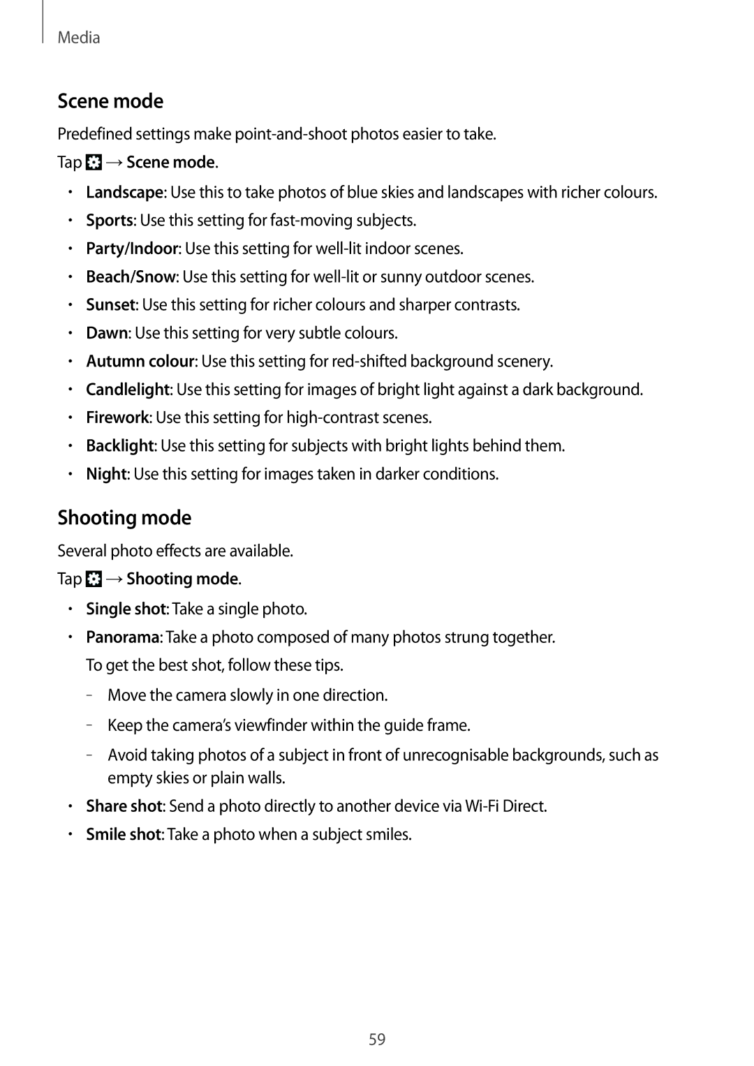 Samsung GT-S6790PWNTMH, GT-S6790ZWYSEB, GT-S6790PWNTPH, GT-S6790MKNDBT manual Tap →Scene mode, Tap →Shooting mode 