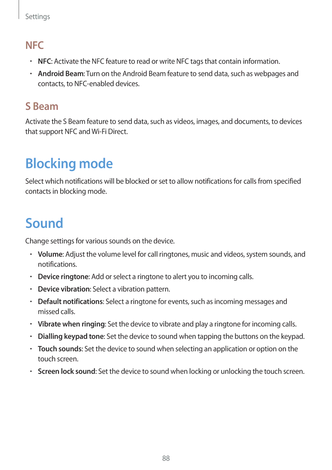 Samsung GT-S6790MKNATO, GT-S6790ZWYSEB, GT-S6790PWNTPH, GT-S6790MKNDBT, GT-S6790PWNDBT manual Blocking mode, Sound, Beam 