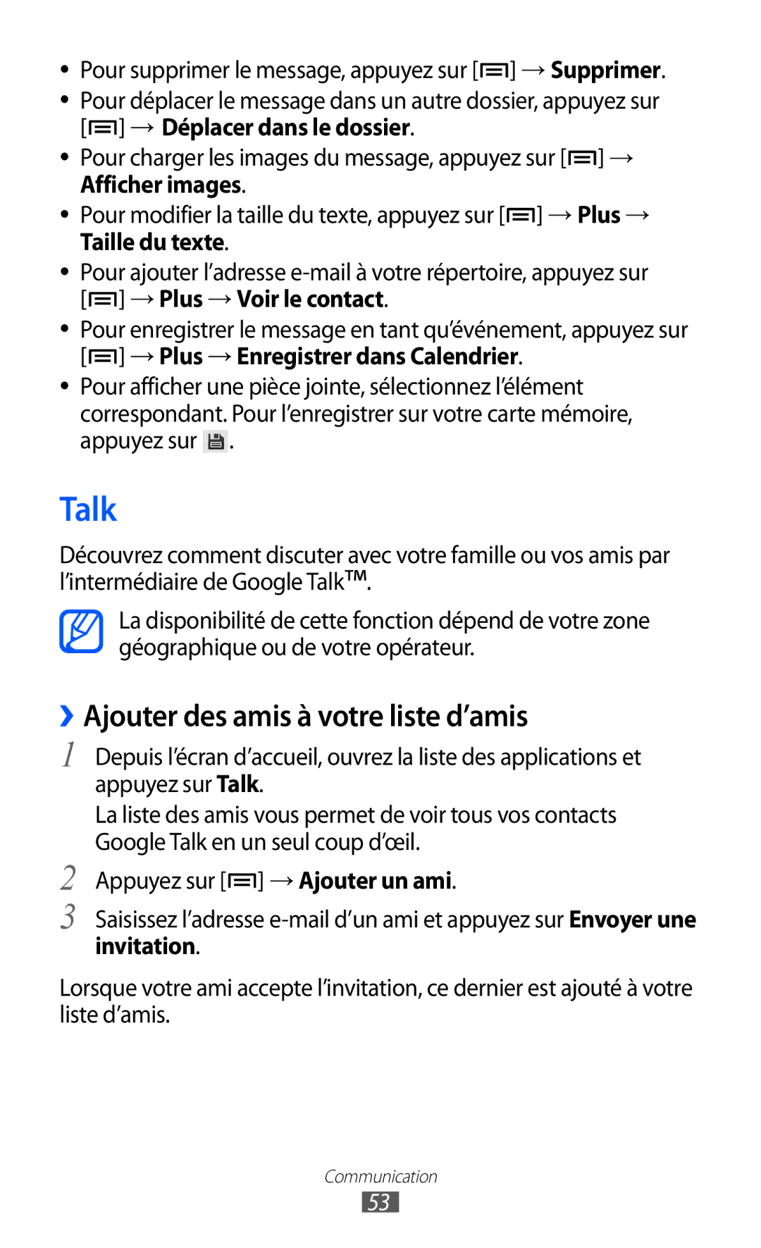 Samsung GT-S6802HKAVVT, GT-S6802CWABGL, GT-S6802CWAVVT, GT-S6802HKABGL manual Talk, ››Ajouter des amis à votre liste d’amis 