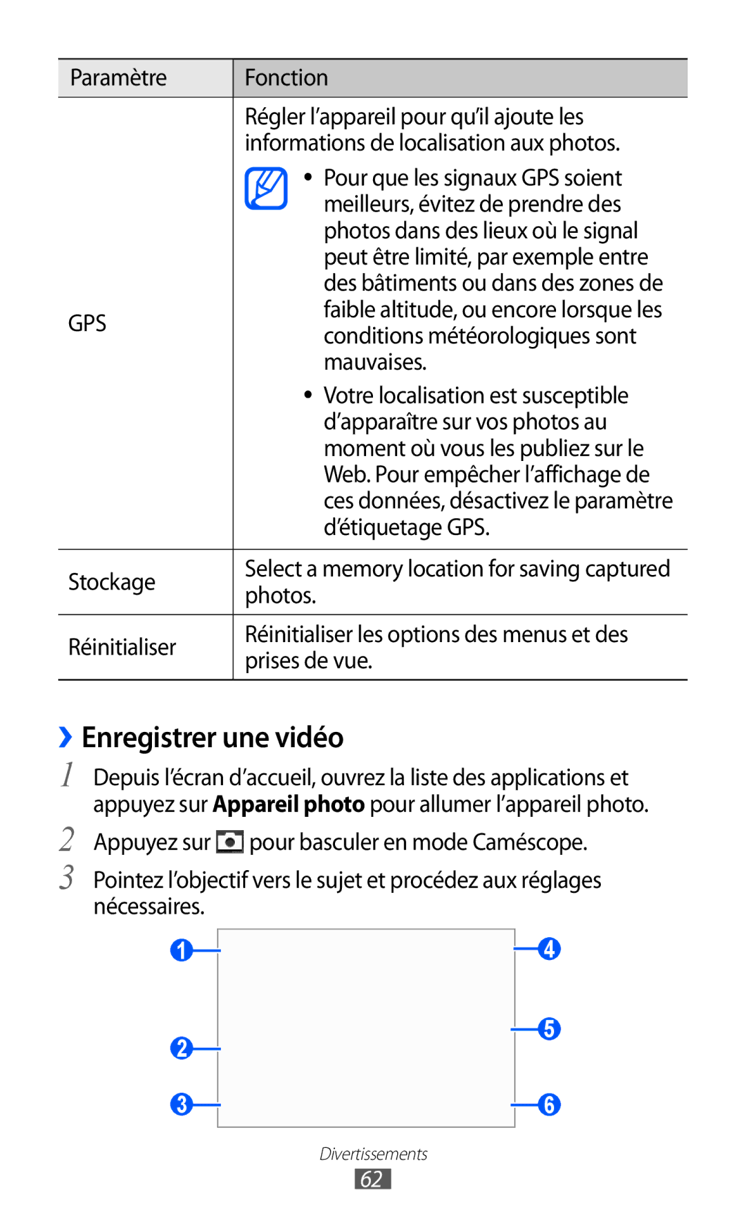 Samsung GT-S6802CWAVVT, GT-S6802CWABGL, GT-S6802HKAVVT, GT-S6802HKABGL manual ››Enregistrer une vidéo 