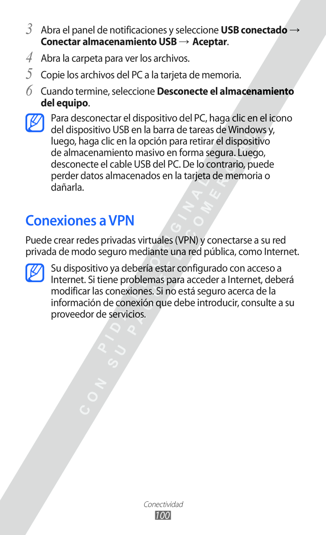 Samsung GT-S6802CWADBT, GT-S6802CWAPHE, GT-S6802ZKAXEO, GT-S6802CWACOA manual Conexiones a VPN, 100 