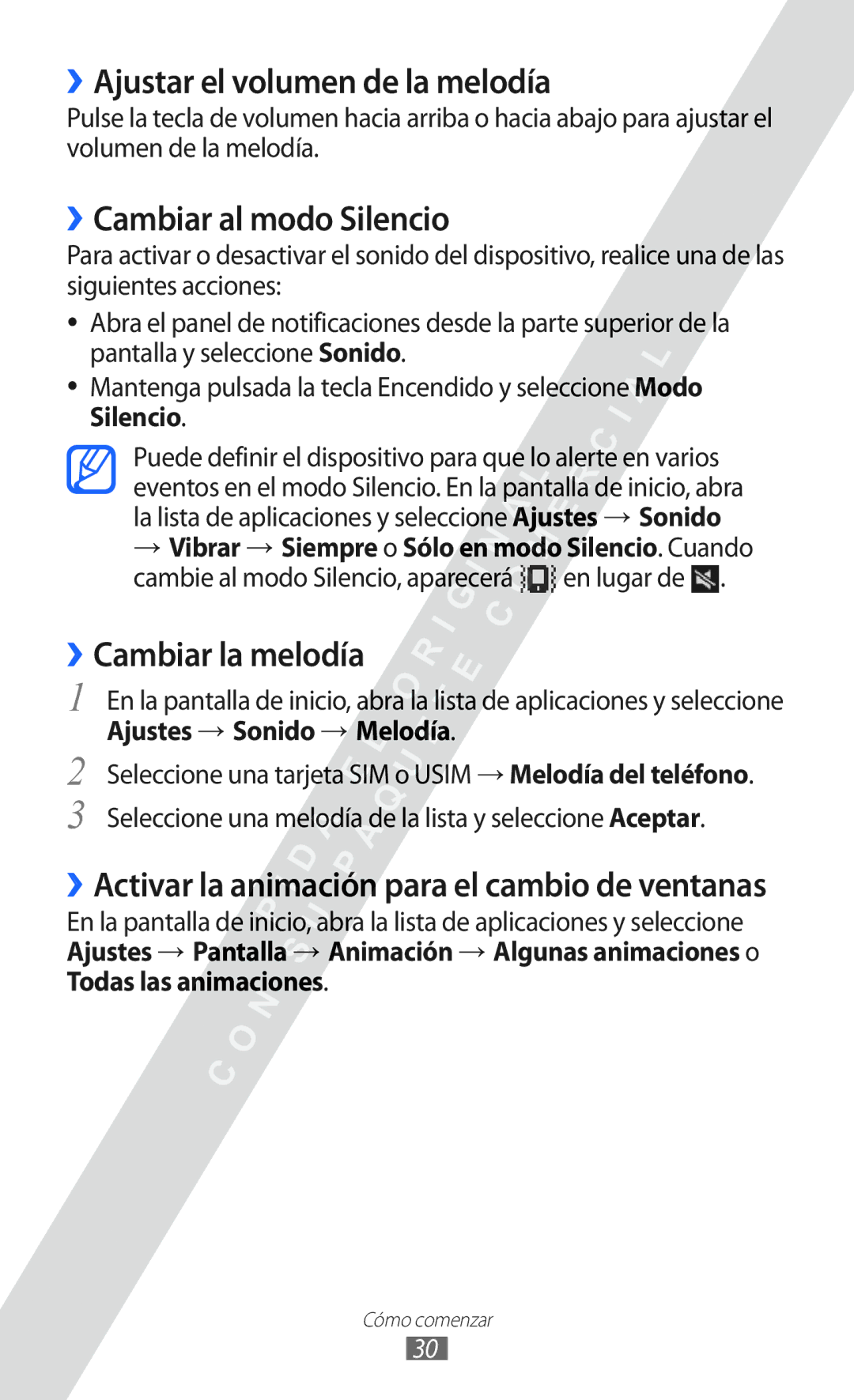 Samsung GT-S6802ZKAXEO manual ››Ajustar el volumen de la melodía, ››Cambiar al modo Silencio, ››Cambiar la melodía 